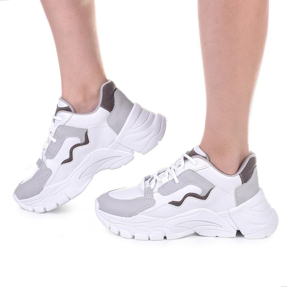 Tênis Feminino Chunky Dia a Dia Branco/Cinza 4
