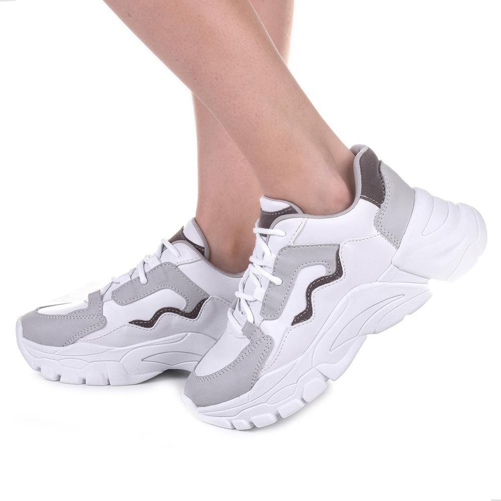 Tênis Feminino Chunky Dia a Dia Branco/Cinza 6