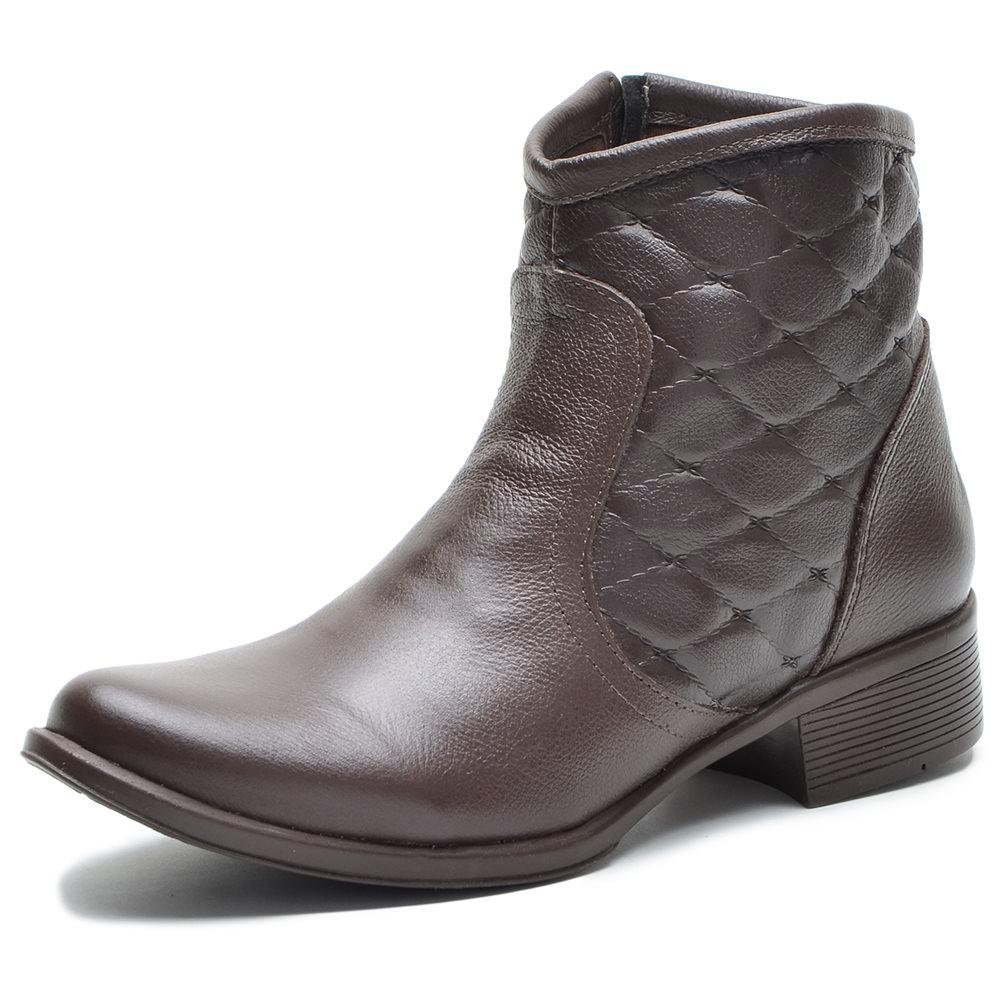 Bota Cano Curto em Couro com Detalhe Matelassê Café 5