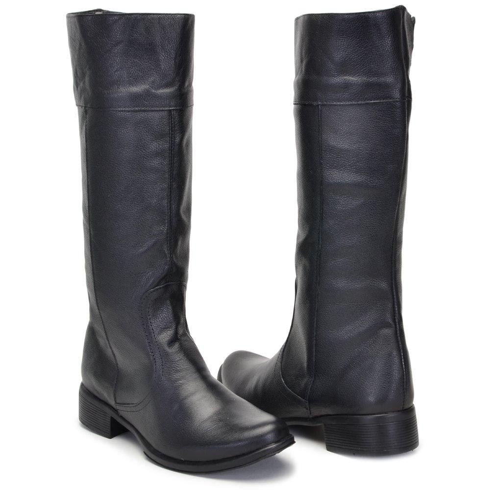 Bota Montaria Feminina com Ziper Lateral em Couro Preto 2
