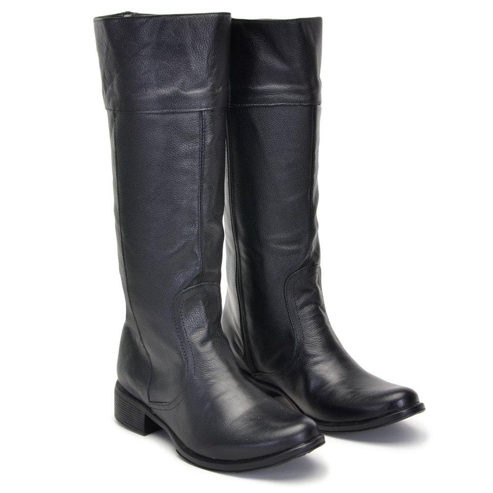 Bota Montaria Feminina com Ziper Lateral em Couro Preto 3
