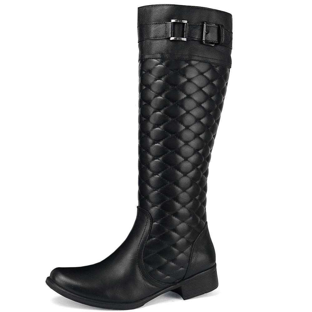 Bota Montaria Feminina em Couro com Matelassê Preto 4