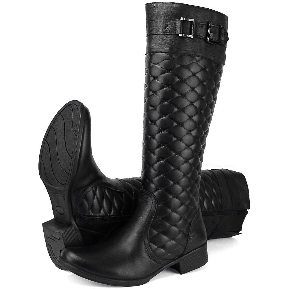Bota Montaria Feminina em Couro com Matelassê Preto 6