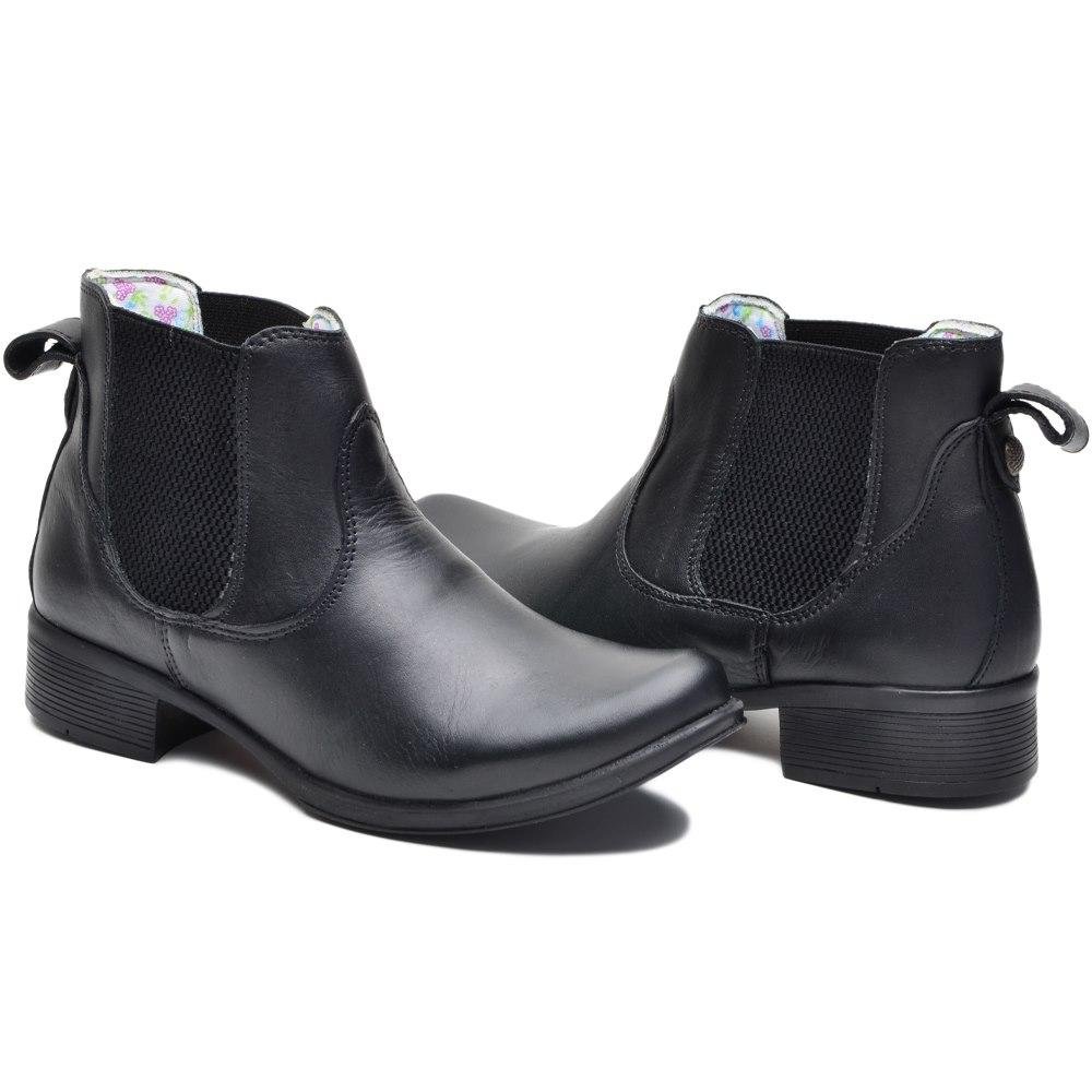 Botina Feminina Cano Curto em Couro com Palmilha Gel Preto 2