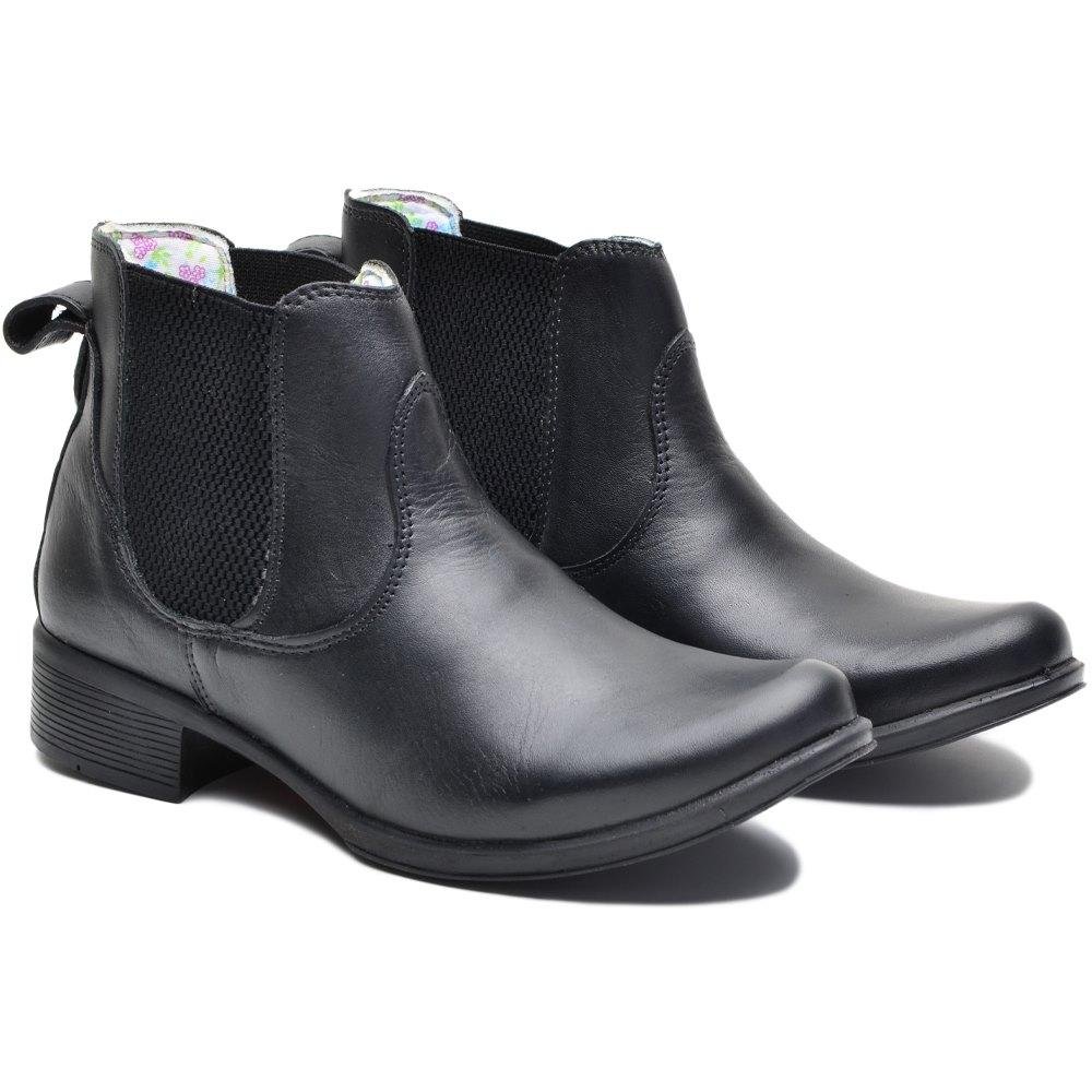 Botina Feminina Cano Curto em Couro com Palmilha Gel Preto 3