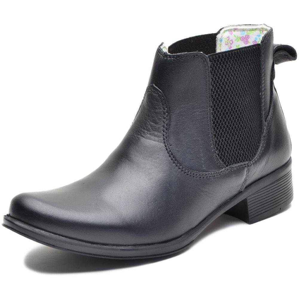 Botina Feminina Cano Curto em Couro com Palmilha Gel Preto 5