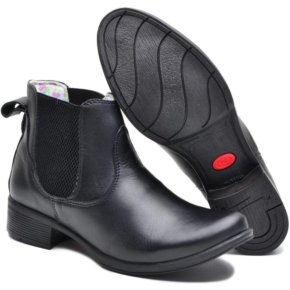 Botina Feminina Cano Curto em Couro com Palmilha Gel Preto 6