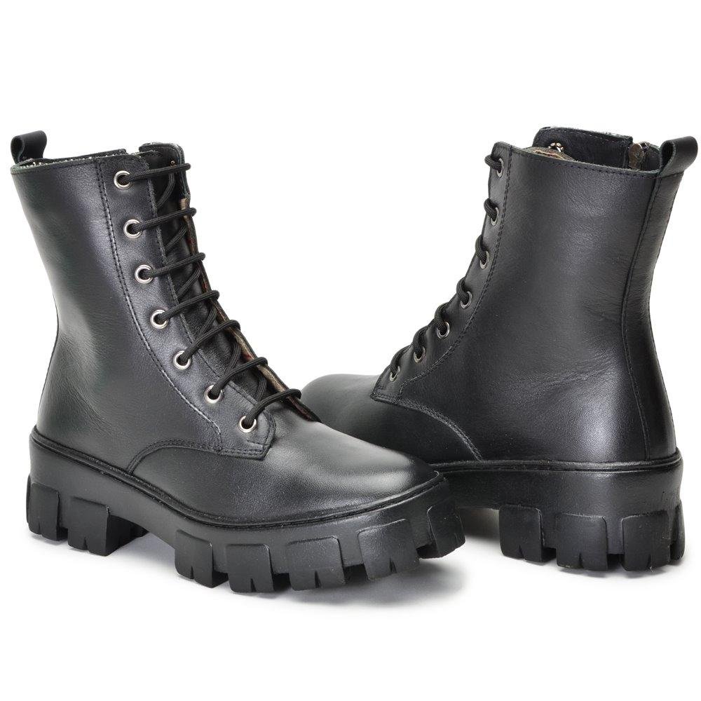 Coturno Feminino Couro com Palmilha em Gel Preto 2