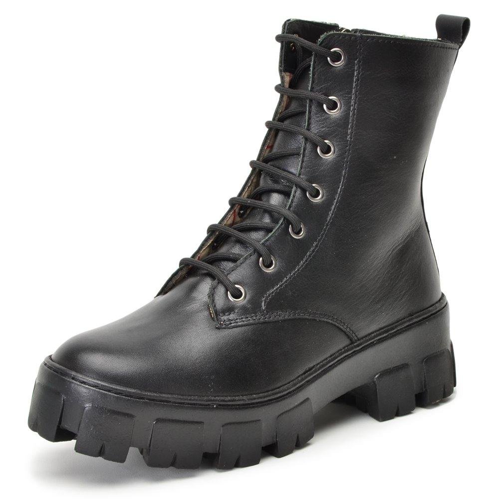 Coturno Feminino Couro com Palmilha em Gel Preto 5