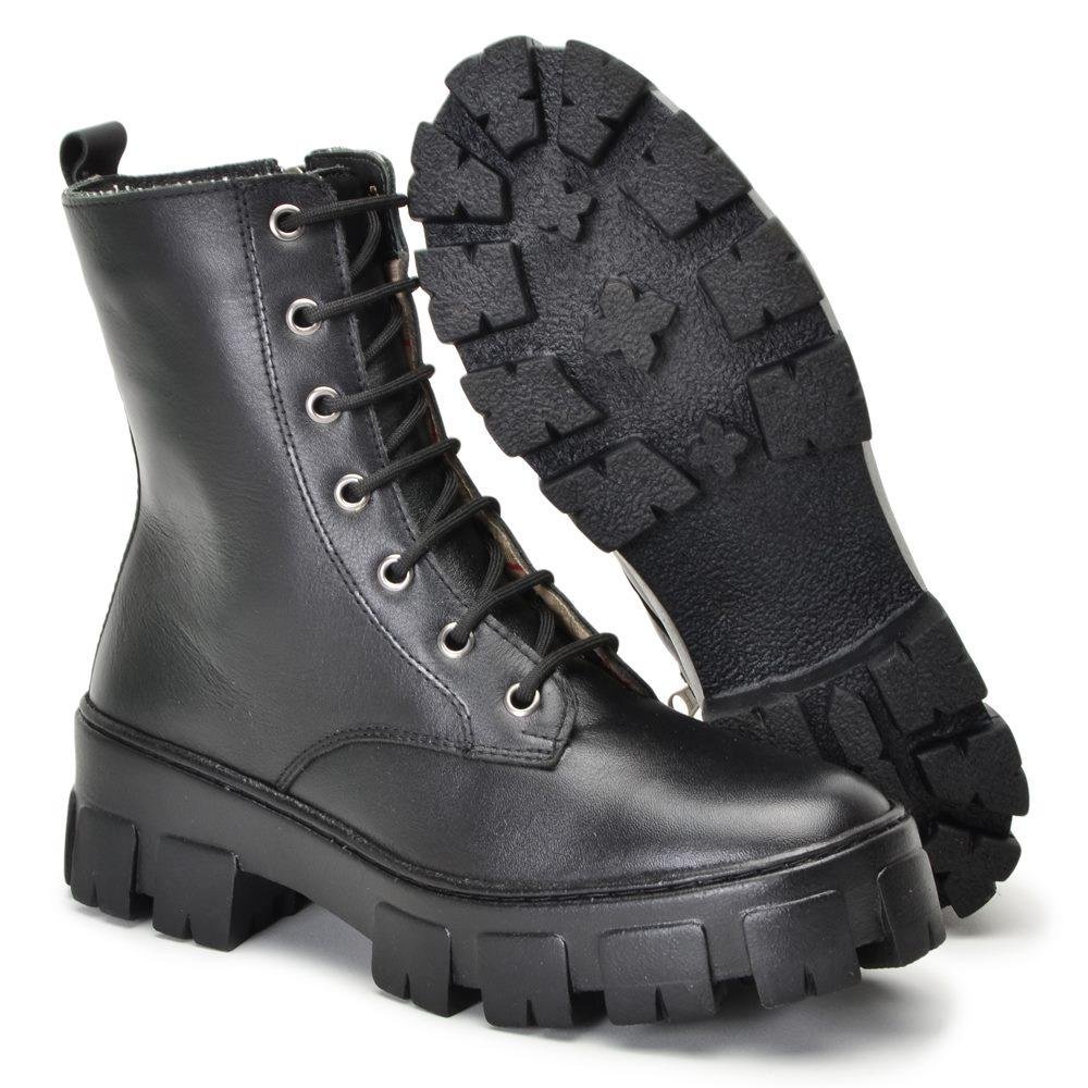 Coturno Feminino Couro com Palmilha em Gel Preto 6