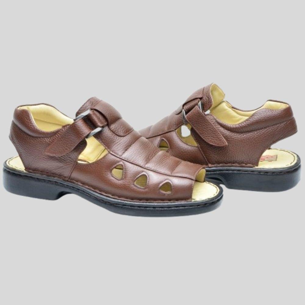 Sandalia Masculina em Couro com Palmilha Gel Marrom 2