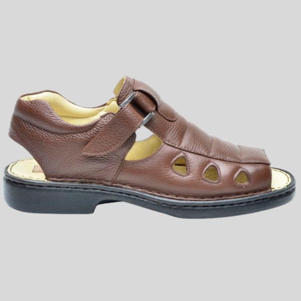 Sandalia Masculina em Couro com Palmilha Gel Marrom 4