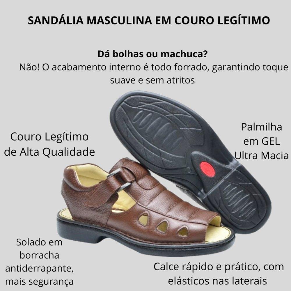 Sandalia Masculina em Couro com Palmilha Gel Marrom 6