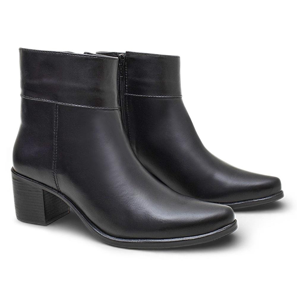 Bota Feminina Cano Baixo em Couro Estilosa Preto 2