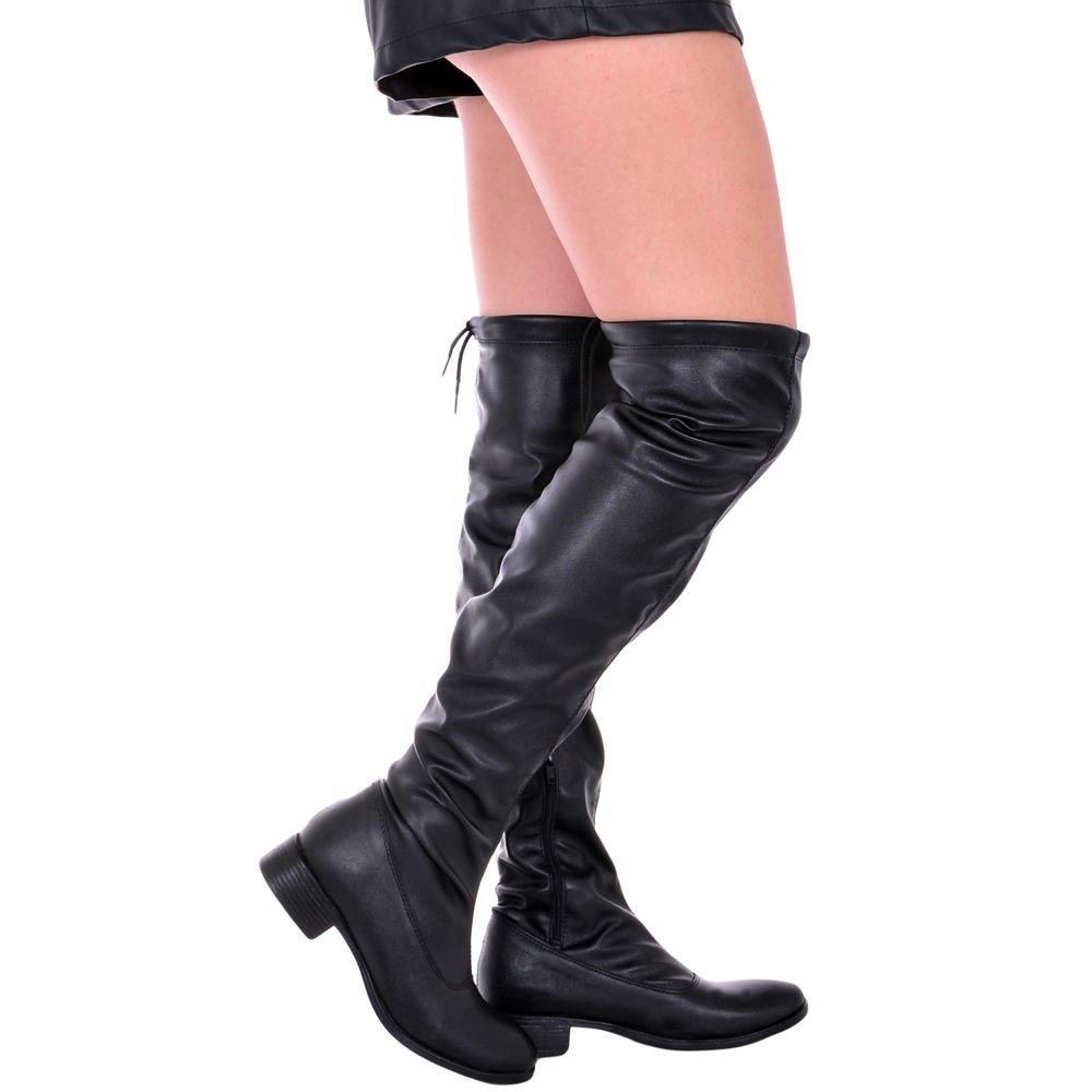 Bota Feminina Over The Knee em Napa Cano Longo Preto 2