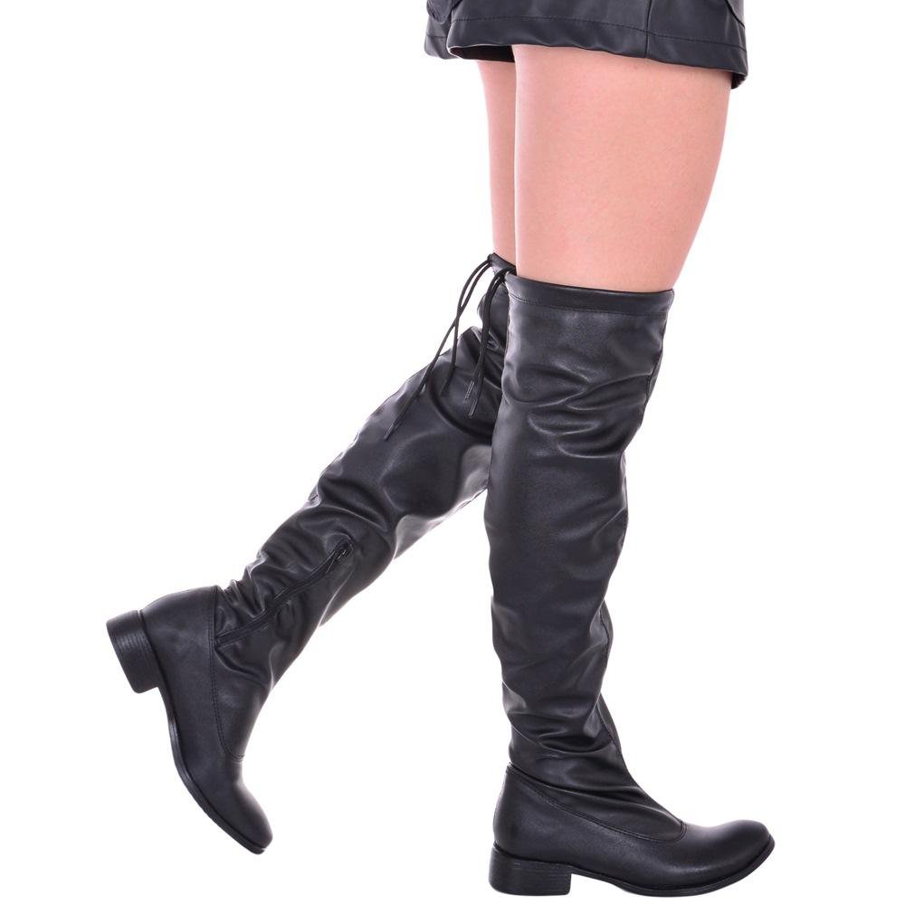 Bota Feminina Over The Knee em Napa Cano Longo Preto 5