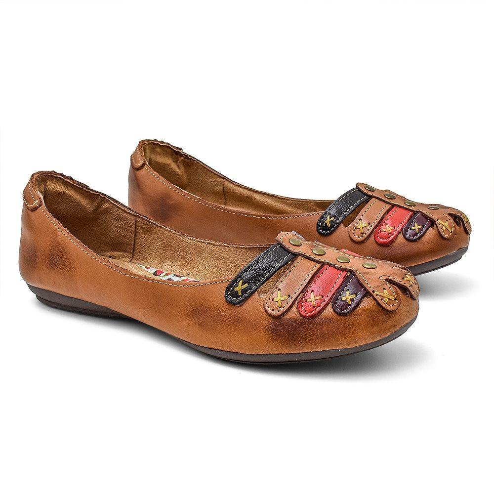 Sapatilha em Couro Feminina Conforto Casual Marrom/Preto 3
