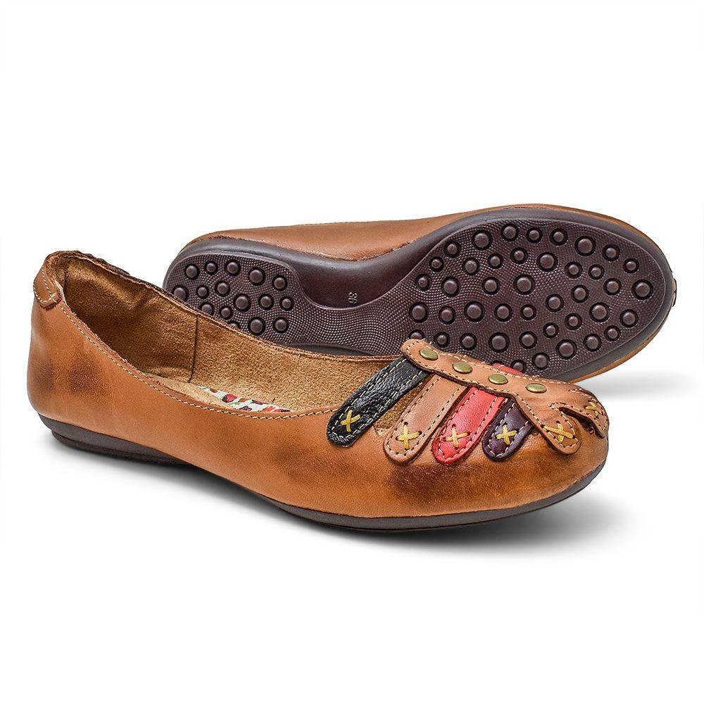 Sapatilha em Couro Feminina Conforto Casual Marrom/Preto 5