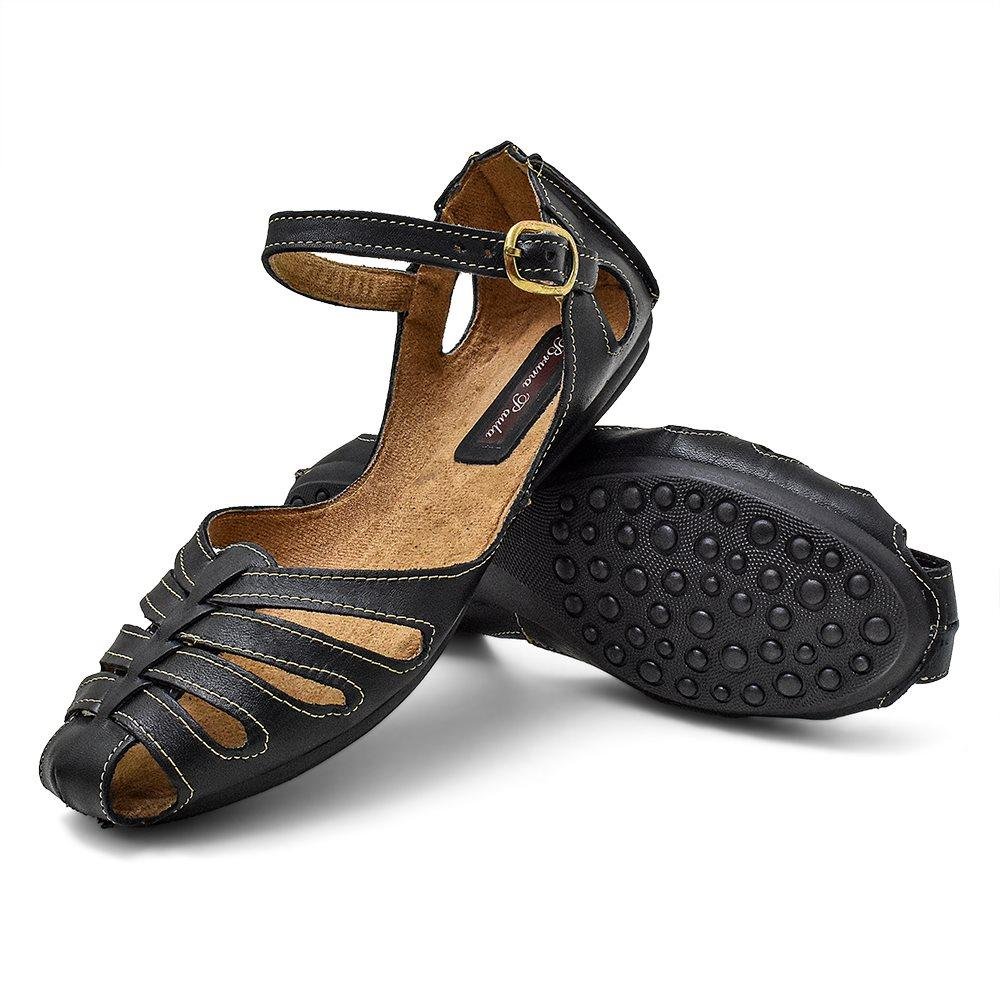 Sapatilha em Couro Feminina Conforto Casual Preto 4