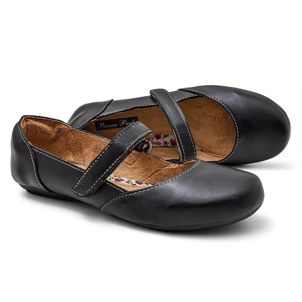 Sapatilha em Couro Feminina Conforto Casual Preto 2