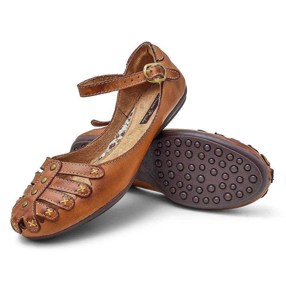 Sapatilha em Couro Feminina Conforto Casual Marrom 4