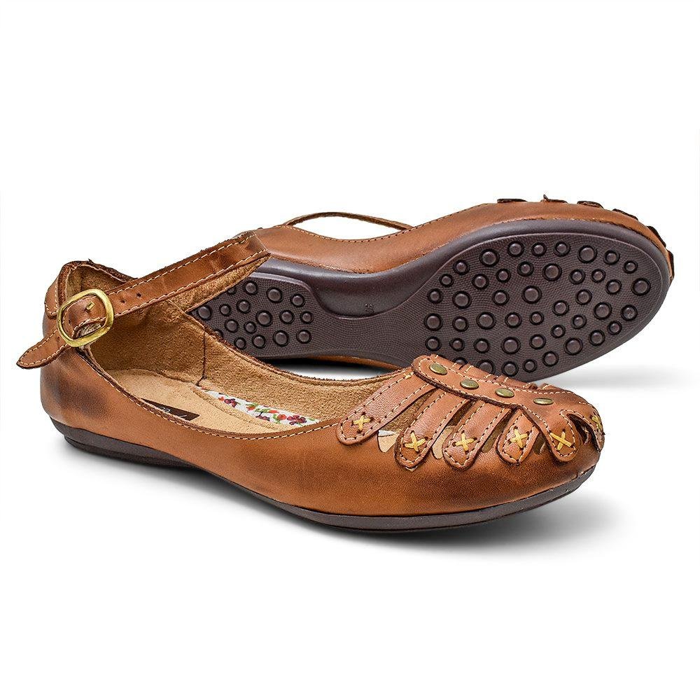 Sapatilha em Couro Feminina Conforto Casual Marrom 5