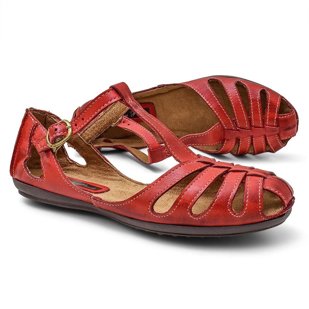 Sapatilha em Couro Feminina Conforto Casual Vermelho 2