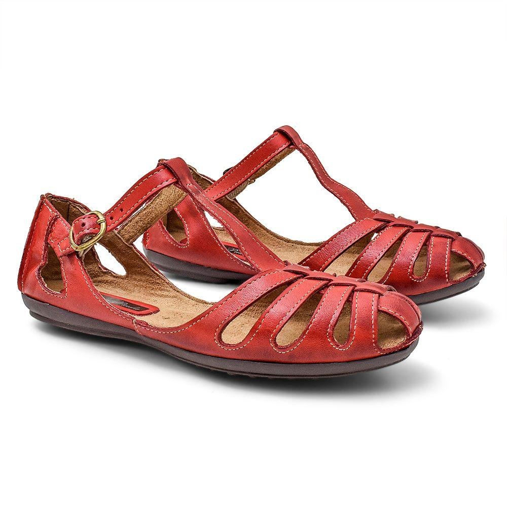 Sapatilha em Couro Feminina Conforto Casual Vermelho 3