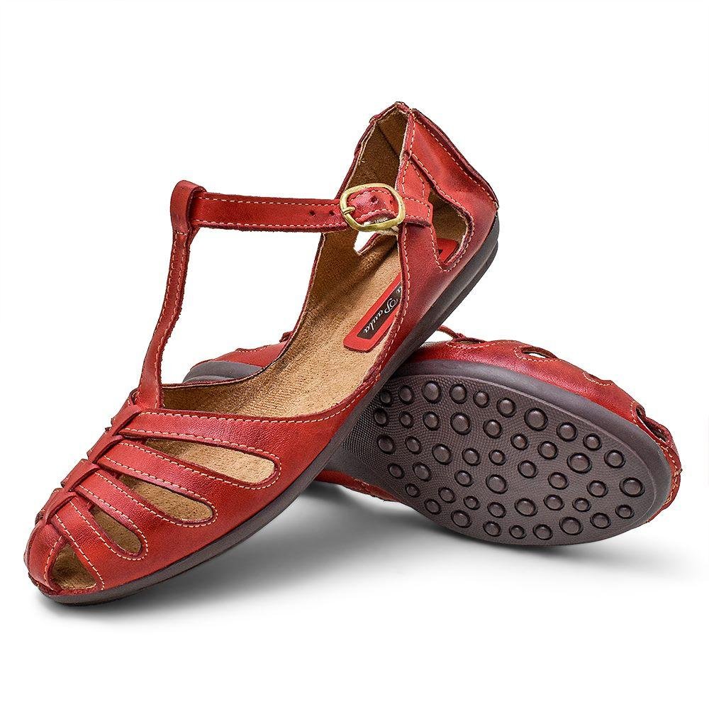 Sapatilha em Couro Feminina Conforto Casual Vermelho 4