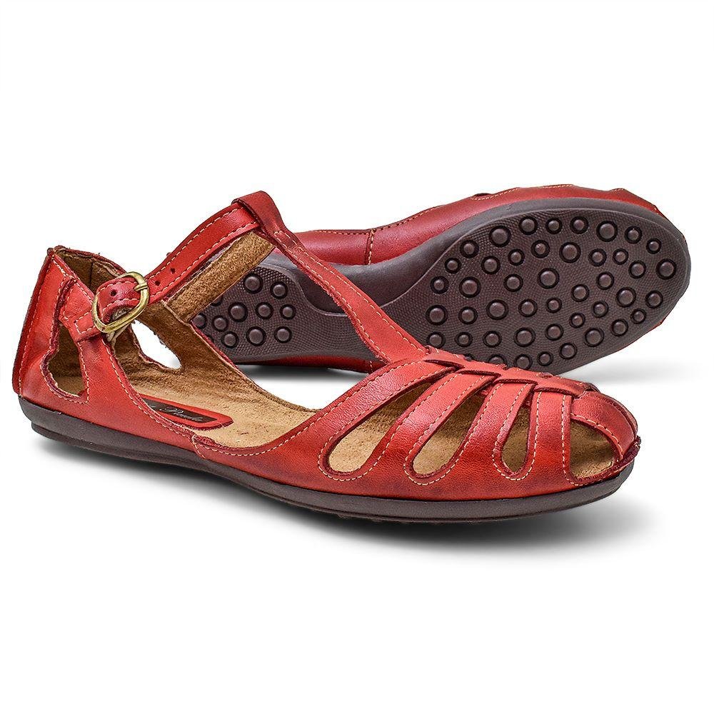 Sapatilha em Couro Feminina Conforto Casual Vermelho 5