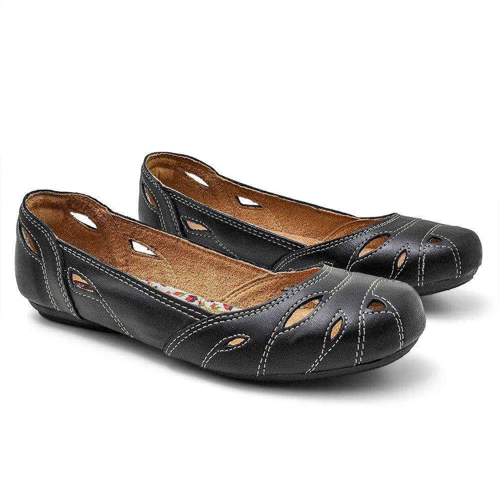 Sapatilha em Couro Feminina Conforto Casual Preto 3