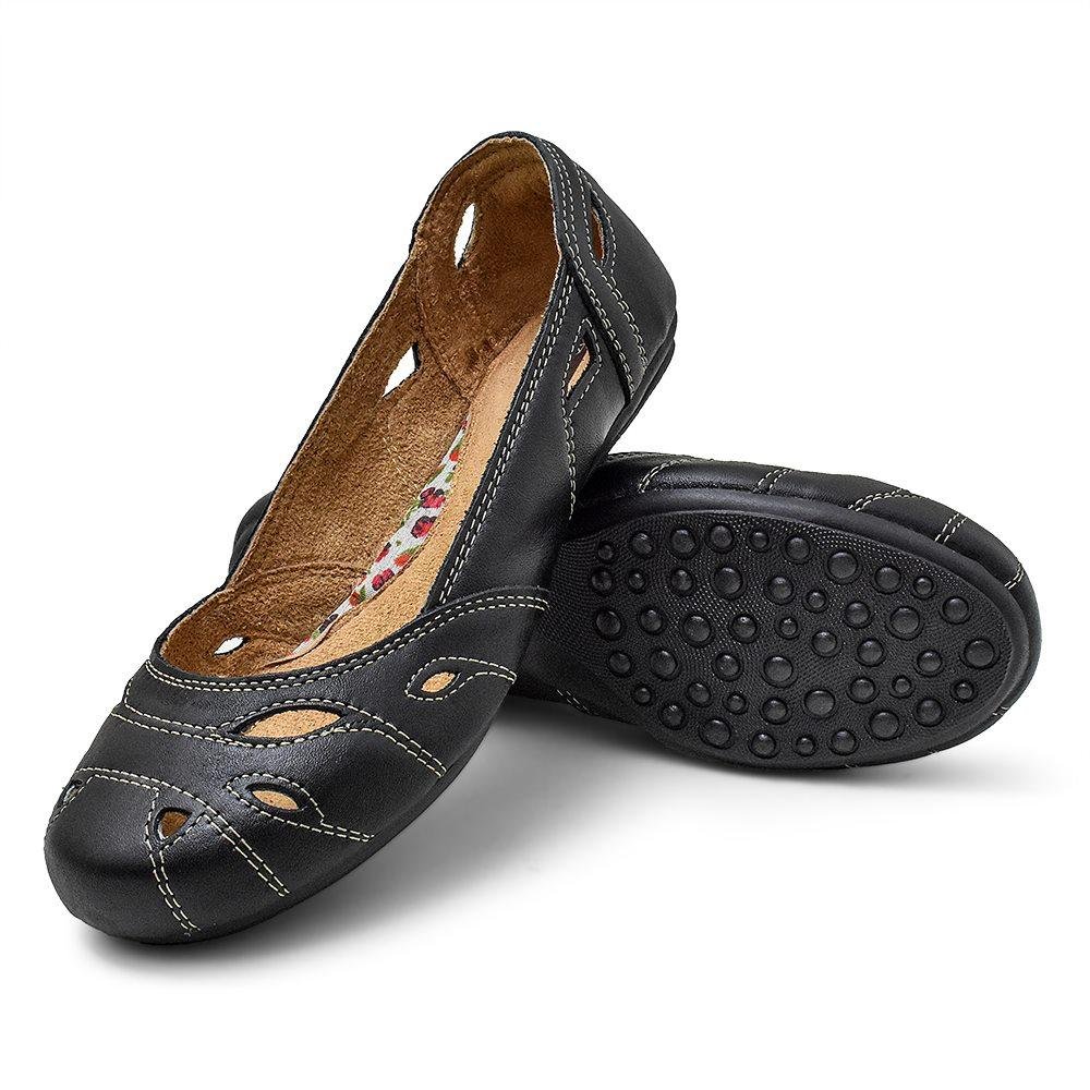 Sapatilha em Couro Feminina Conforto Casual Preto 4