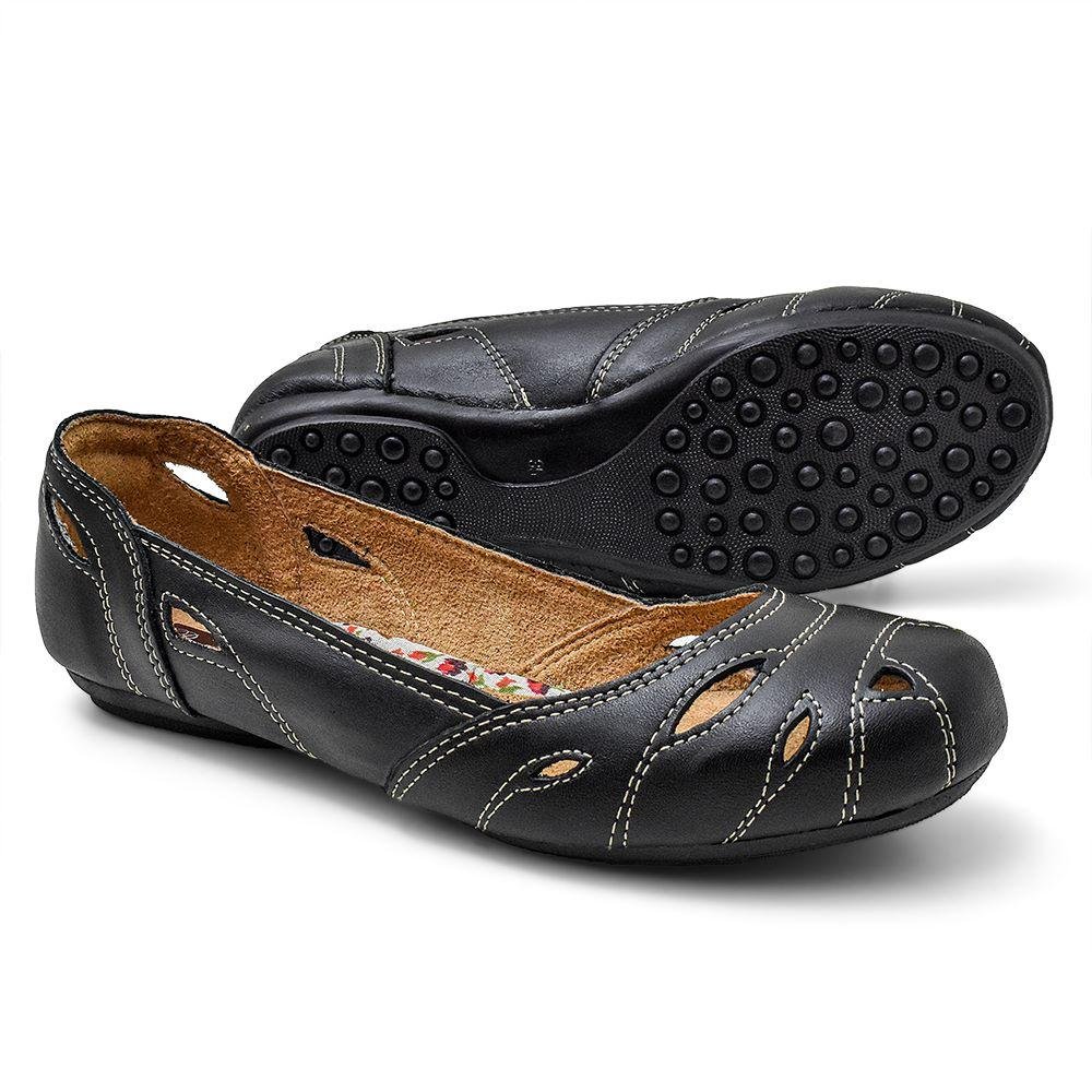 Sapatilha em Couro Feminina Conforto Casual Preto 5