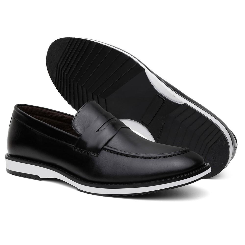 Mocassim Masculino Couro Slip On Casual Conforto Leve Preto 2