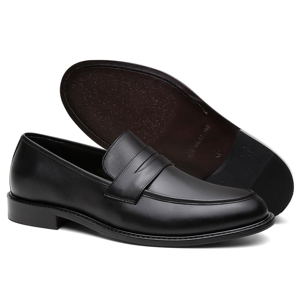 Mocassim Social Masculino Couro Bico Redondo Elegante Preto 2
