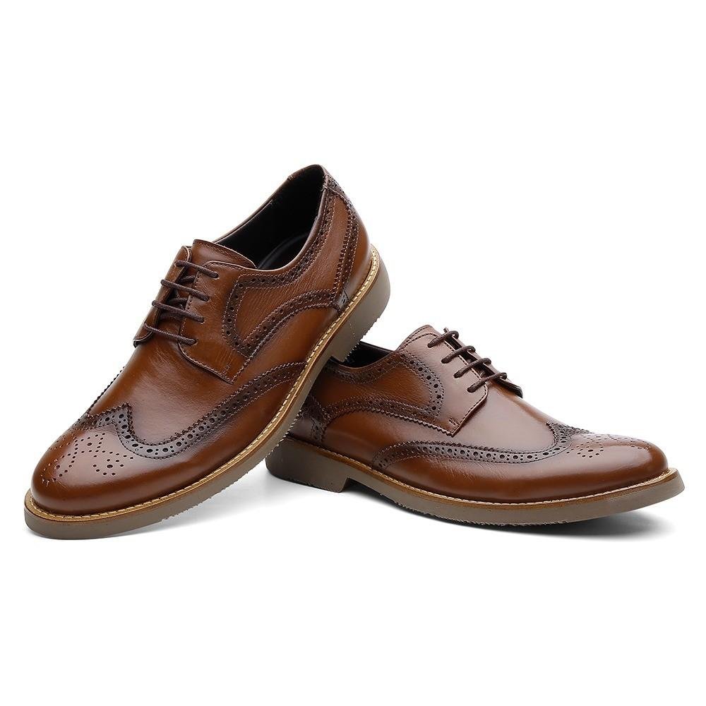 Sapato Masculino Couro Brogue Casual Amarração Bernatoni Marrom 2