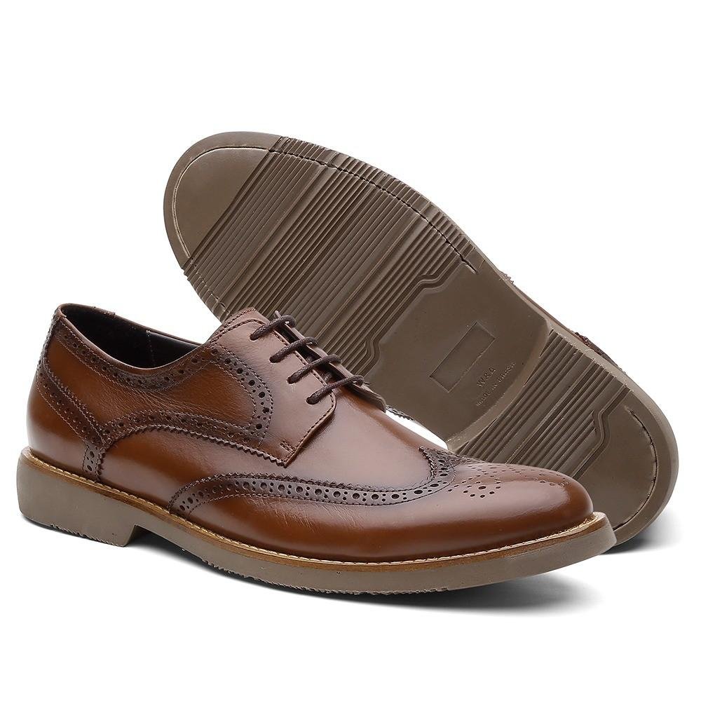 Sapato Masculino Couro Brogue Casual Amarração Bernatoni Marrom 3