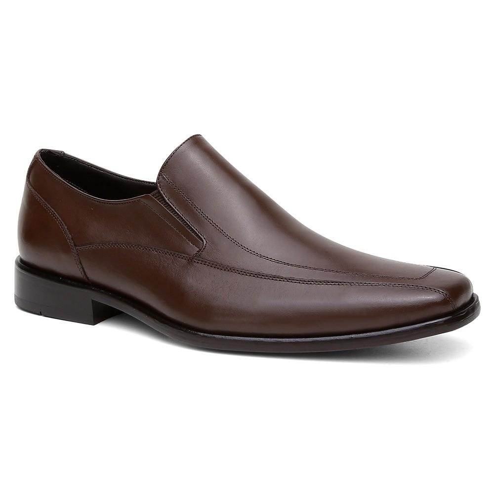 Sapato Social Masculino Couro Bico Quadrado Elástico Conforto Marrom 1