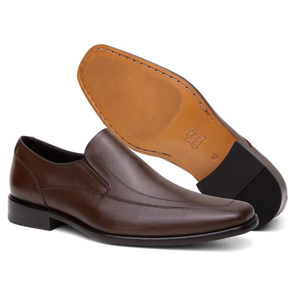 Sapato Social Masculino Couro Bico Quadrado Elástico Conforto Marrom 4