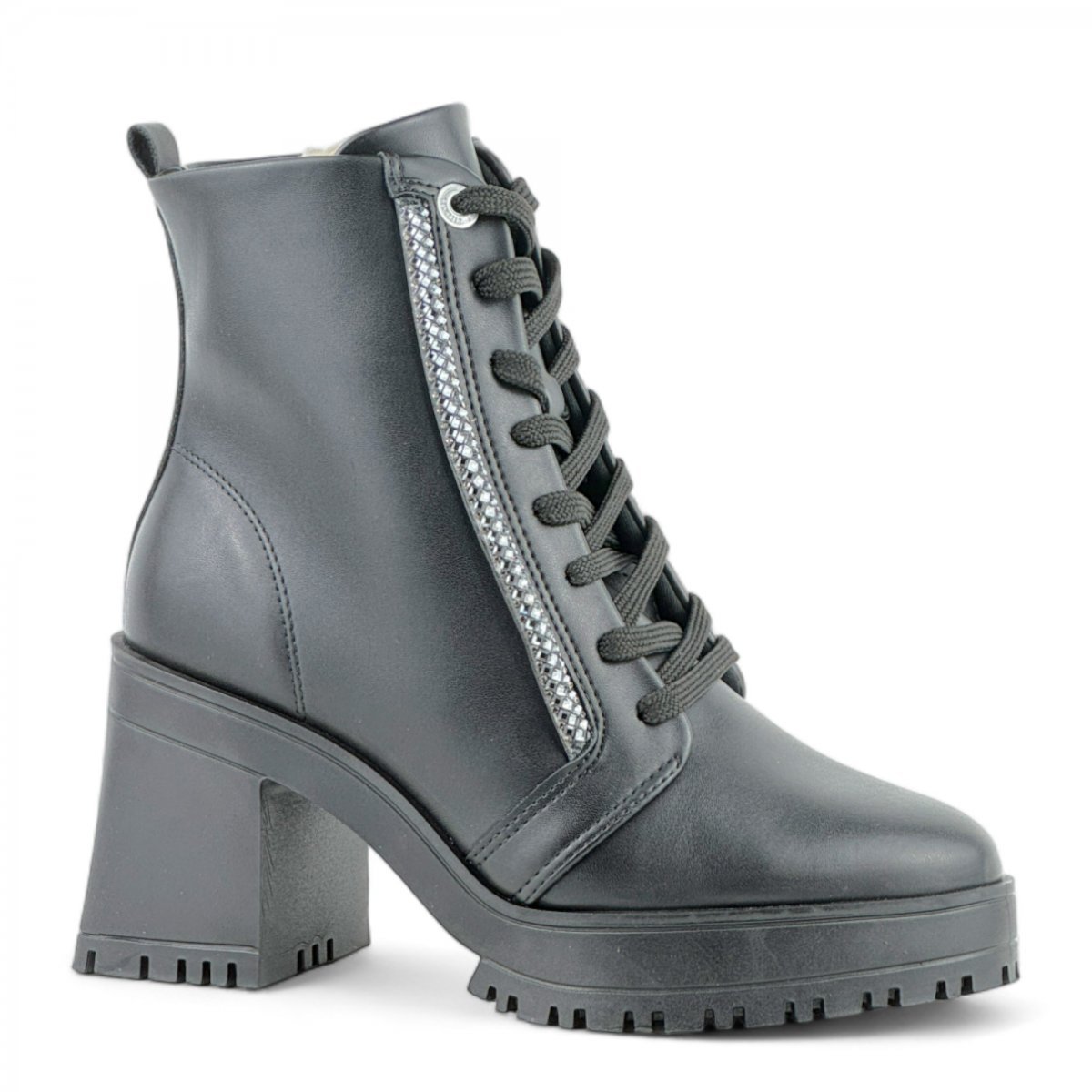 Coturno Casual Salto Bloco Brilhantes Vizzano Feminino Preto 1