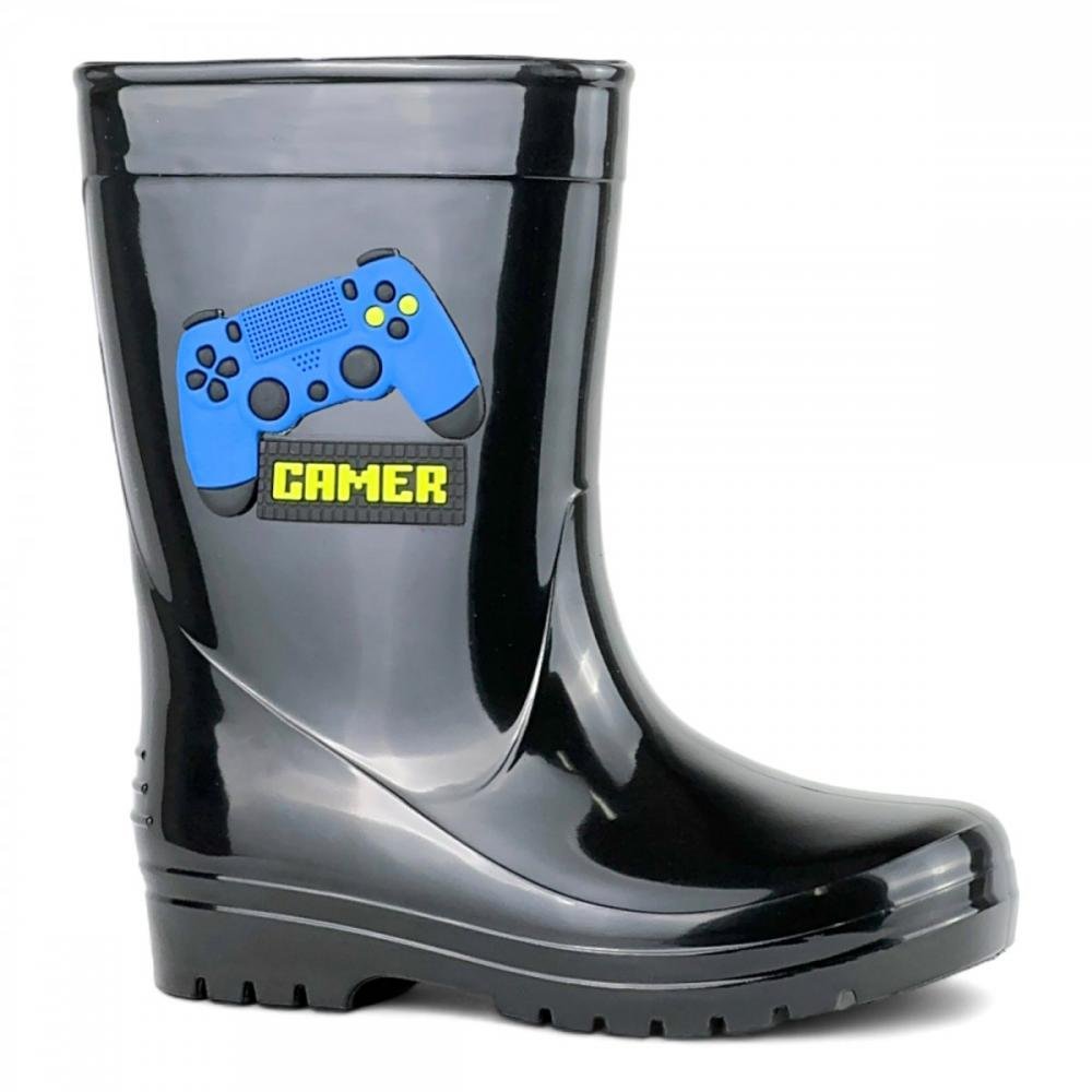 Galocha Luelua Cano Médio Game Infantil Menino Preto