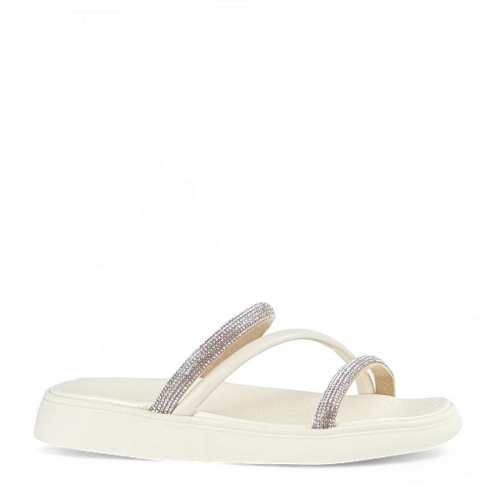 Sandália Papete Casual Brilho Moleca Feminina Branco 1