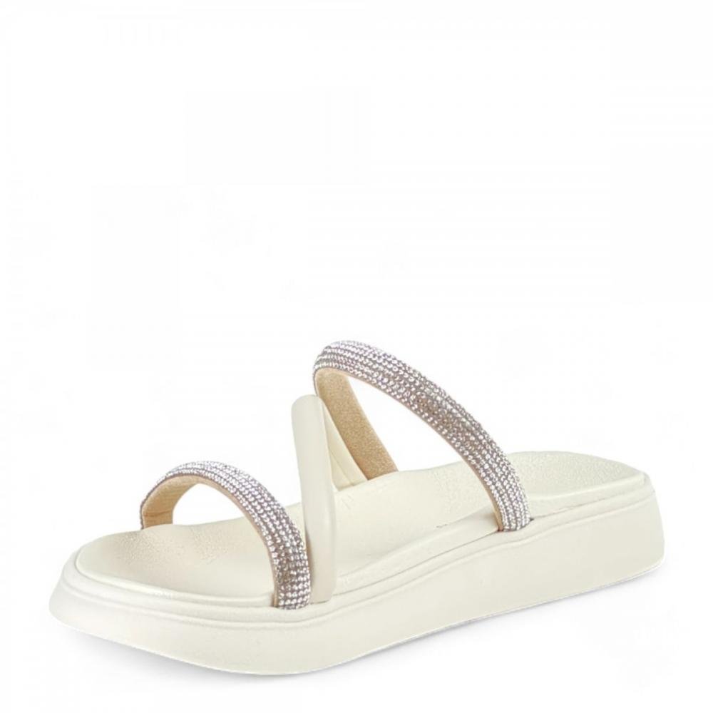 Sandália Papete Casual Brilho Moleca Feminina Branco 2