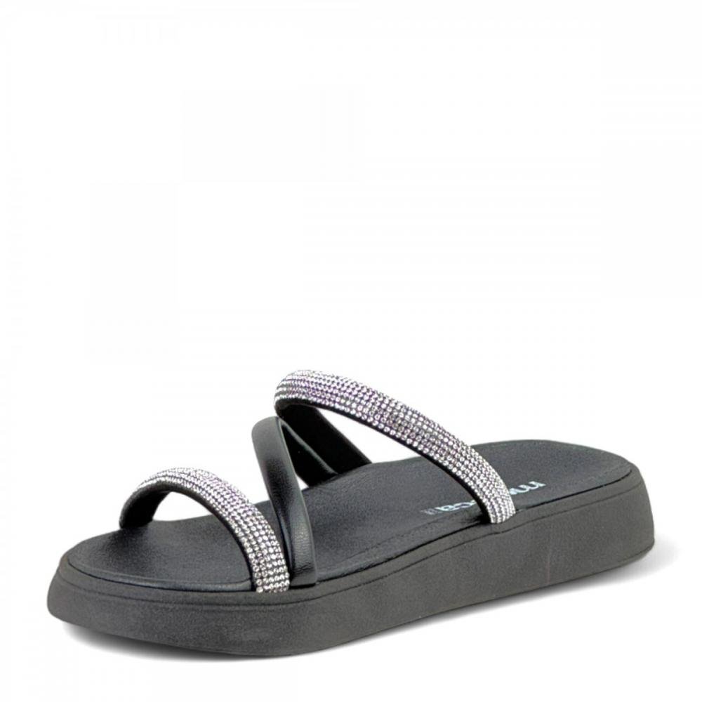 Sandália Papete Casual Brilho Moleca Feminina Preto 2