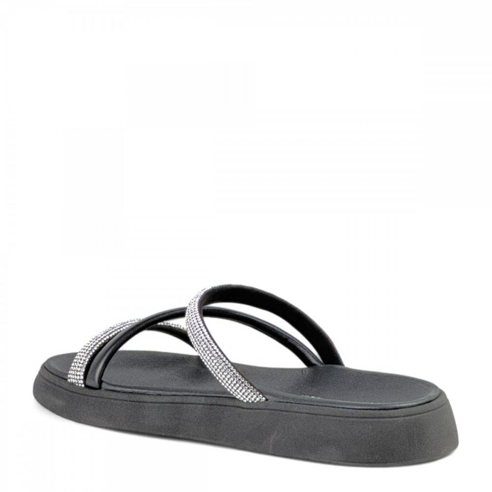 Sandália Papete Casual Brilho Moleca Feminina Preto 3