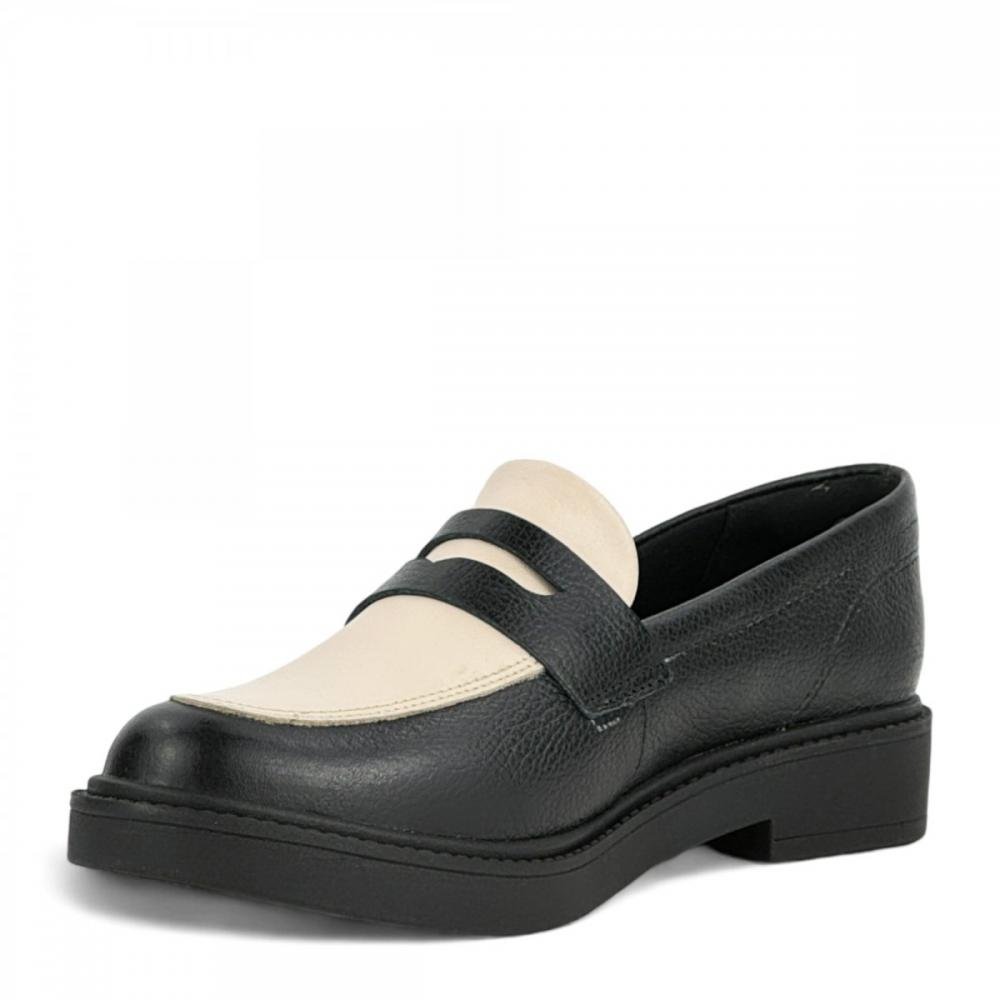 Sapato Mocassim Loafer Couro Legitimo Casual Khalil Feminino Preto/Branco 2