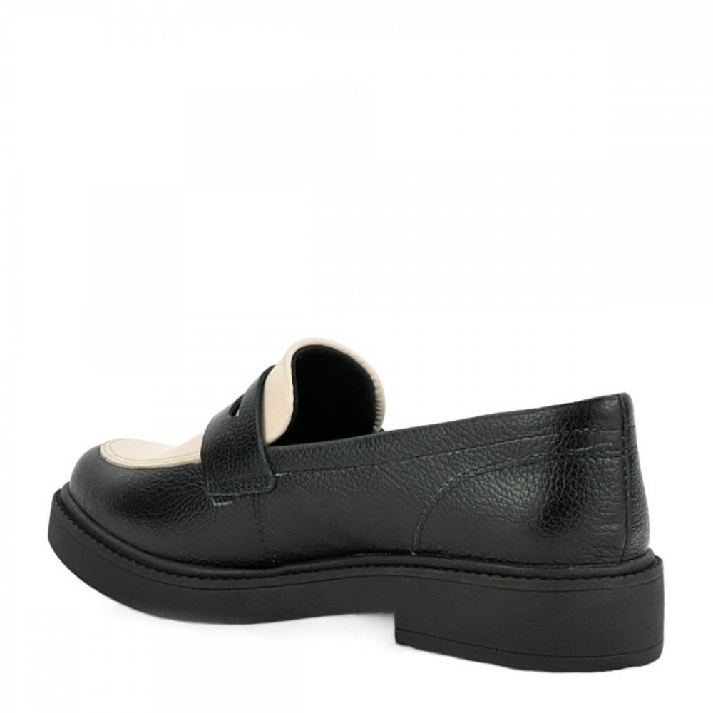 Sapato Mocassim Loafer Couro Legitimo Casual Khalil Feminino Preto/Branco 3