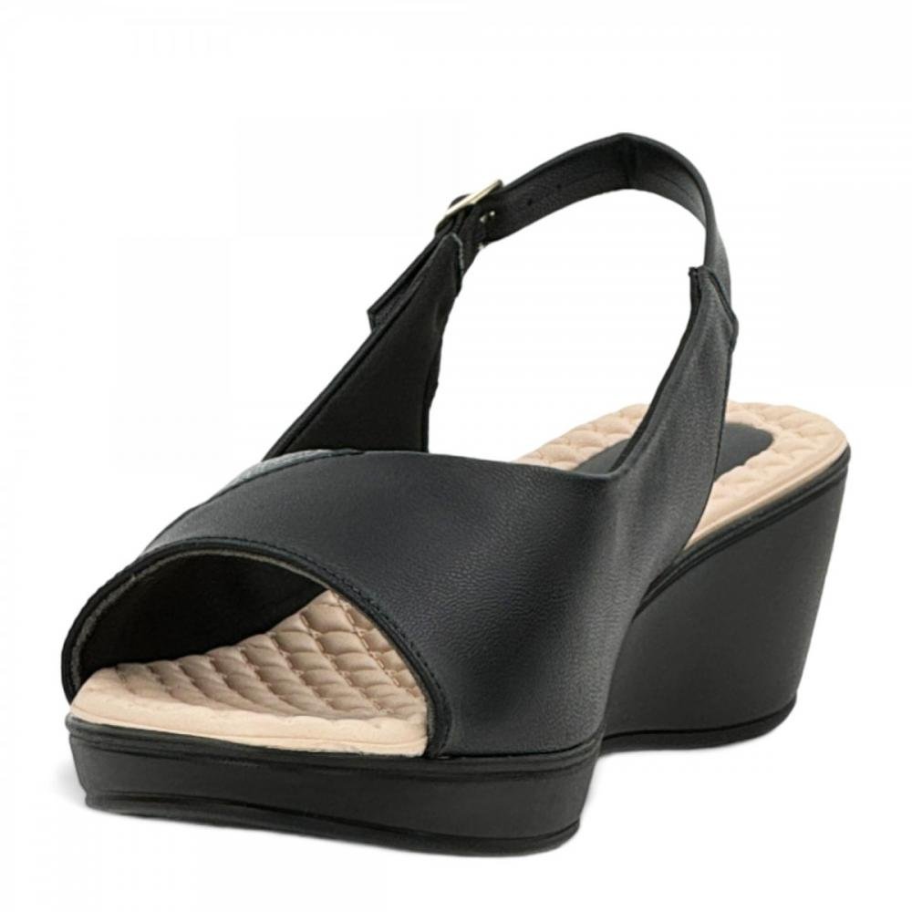 Sandália Slingback Salto Anabela Conforto Piccadilly Feminina Preto 2