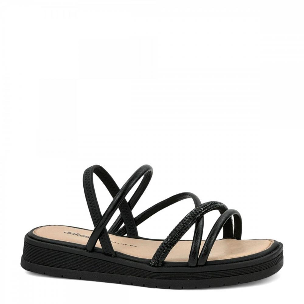 Sandália Papete Tiras Flatform Dakota Feminina Preto 1