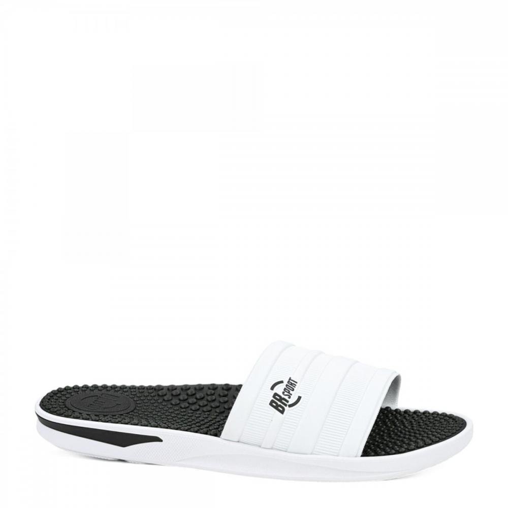 Chinelo Slide Palmilha Massageadora BrSport Masculino Branco 1